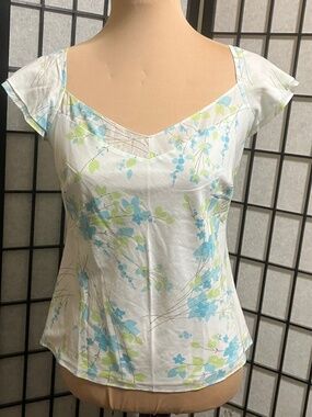 Ann Taylor LOFT V-Neck Women's Top - NWT White Blue Green